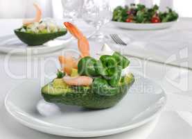 appetizer of avocado and shrimp