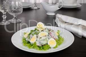 Radish salad with cucumber and eggs for milk sauce