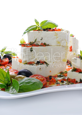 Feta cheese in oil with basil