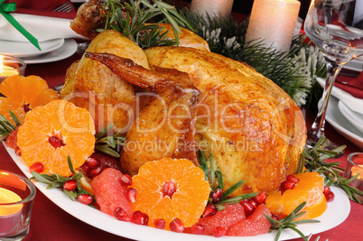 Baked chicken at the Christmas table