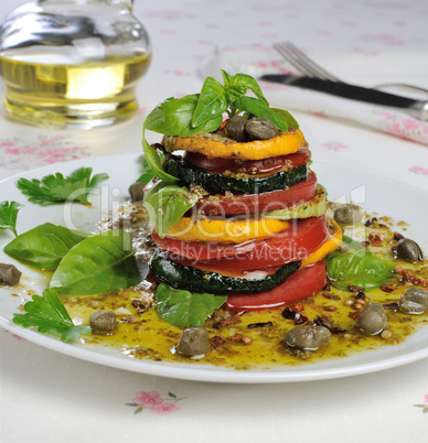 Appetizer of zucchini with tomato