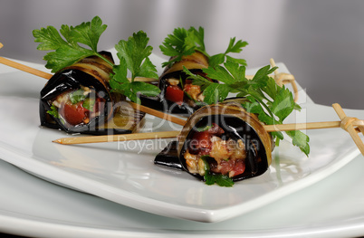 Eggplant rolls stuffed with vegetables