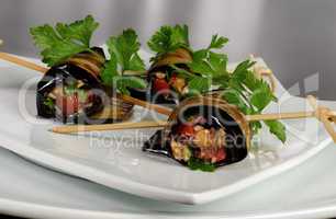 Eggplant rolls stuffed with vegetables