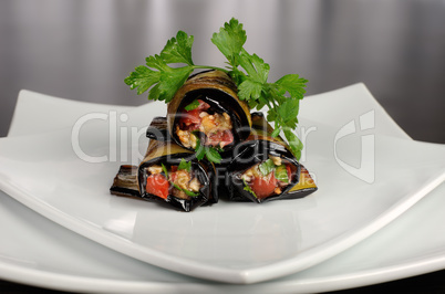 Eggplant rolls stuffed with vegetables