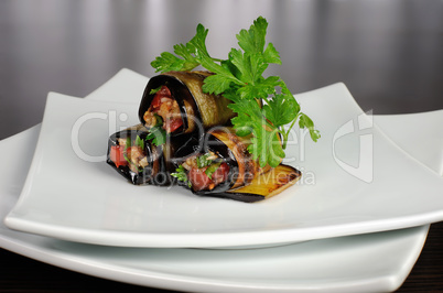 Eggplant rolls stuffed with vegetables