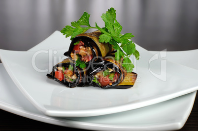 Eggplant rolls stuffed with vegetables