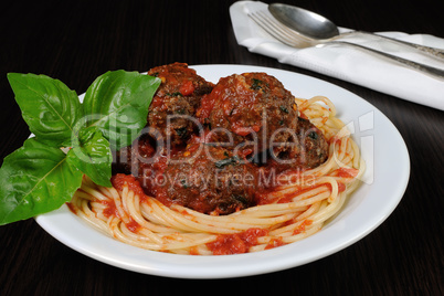 Meatballs in tomato sauce with spaghetti