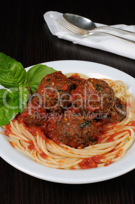 Meatballs in tomato sauce with spaghetti