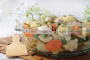 Roasted vegetables with chicken and dill