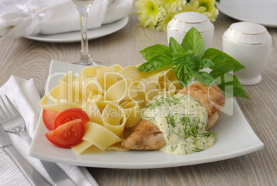 Italian pasta - Pappardelle with chicken and cream sauce