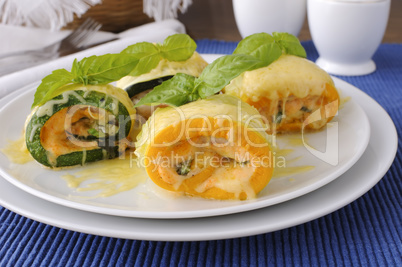 Zucchini rolls stuffed with cheese