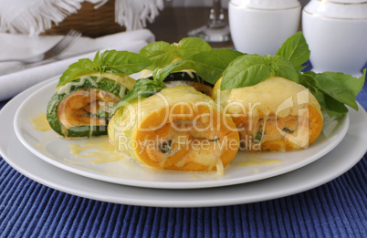 Zucchini rolls stuffed with cheese