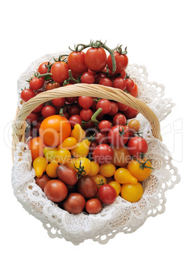 Different varieties of tomatoes in a basket