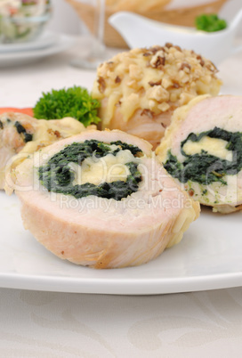 Chicken roulade stuffed with spinach and cheese