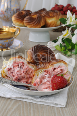 eclairs  with strawberry cream filling