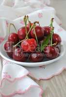 Plate with ripe cherries