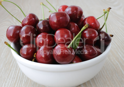 plate of ripe cherries on the table