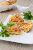 slices of omelette with vegetables