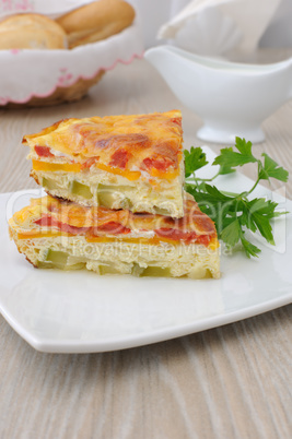 Omelet with vegetables and cheese crust