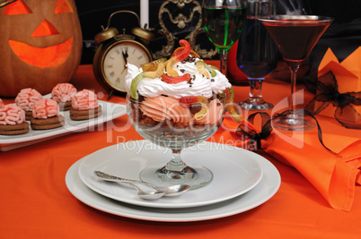Dessert with whipped cream on Halloween