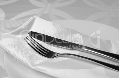 Knife and fork on a napkin