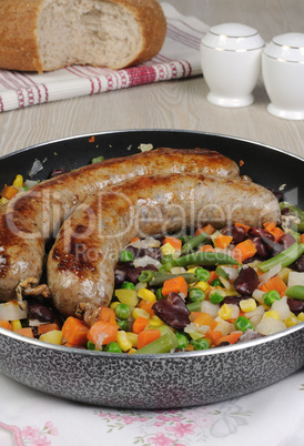 Homemade sausages with vegetables