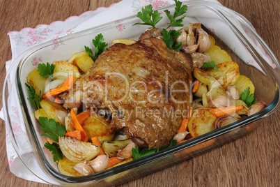 Turkey thigh baked with vegetables