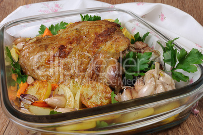 Turkey thigh baked with vegetables