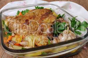 Turkey thigh baked with vegetables