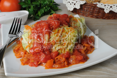 stuffed  cabbage savoy cabbage with tomato sauce