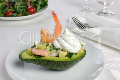 tender appetizer of avocado and shrimp