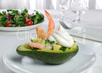 appetizer of avocado and shrimp