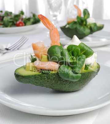 appetizer of avocado and shrimp