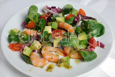 Salad of watercress salad with shrimp and avocado