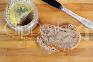 Chicken liver pate on a slice of bread with