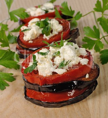 Roasted eggplant with tomatoes and ricotta