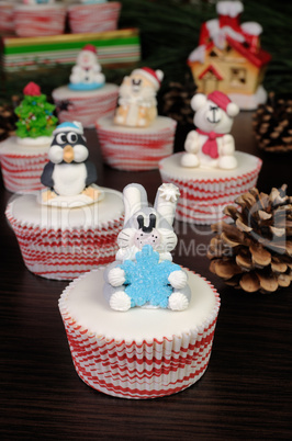 Sugar Christmas figurine hare on muffin