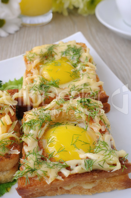 Toast with egg and cheese with dill