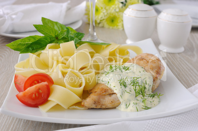 Italian pasta - Pappardelle with chicken and cream sauce