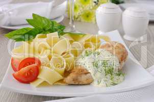 Italian pasta - Pappardelle with chicken and cream sauce