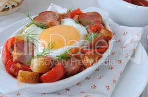 Stew with sausage and egg
