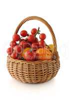 Different varieties of tomatoes in a basket