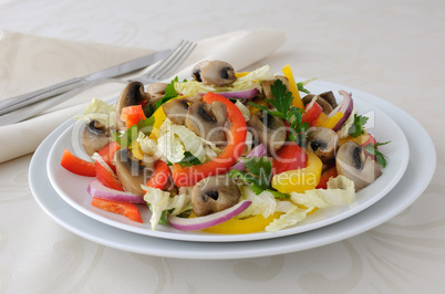 Vegetable salad with mushrooms