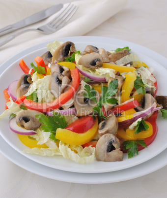 Vegetable salad with mushrooms