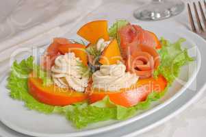 Salmon salad with persimmon and cream cheese