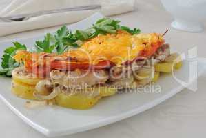 Meat and cheese with potatoes