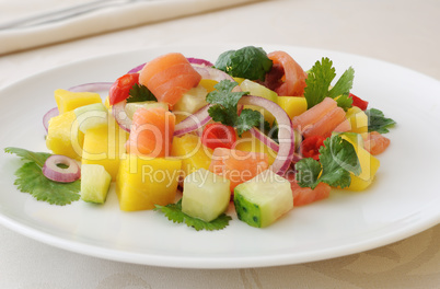 Norwegian salmon ceviche with mango and coriander