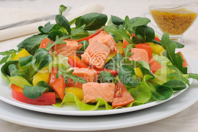 Vegetable salad with salmon