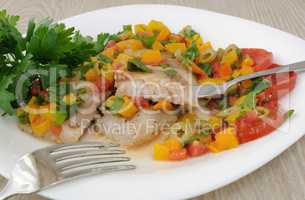 Sliced fish with vegetables