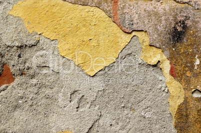 Close up of crumbling  wall with layers of peeled paint 4